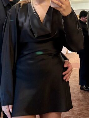 Zara Black Satin Cowl Neck Mini Dress
